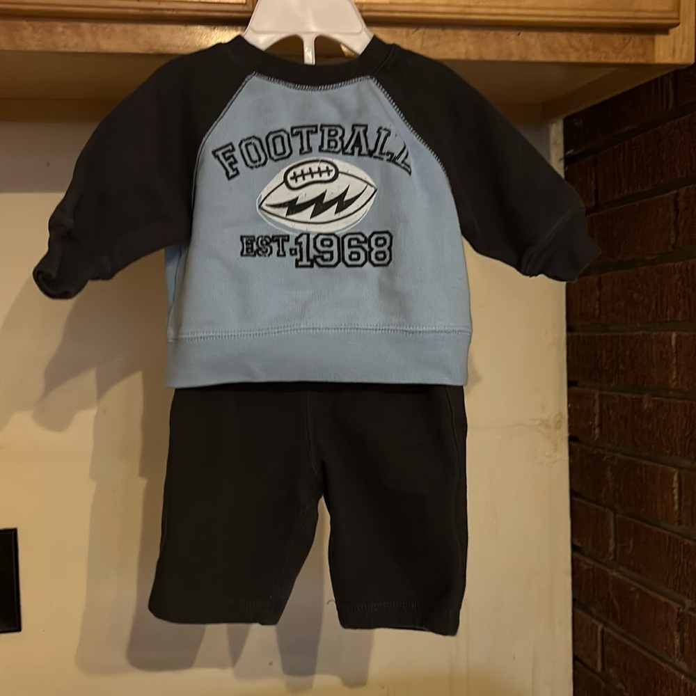 Miniwear 2 piece Sweat Suit Sweatpants Sweatshirt Football Gray & Blue 0-3 Month